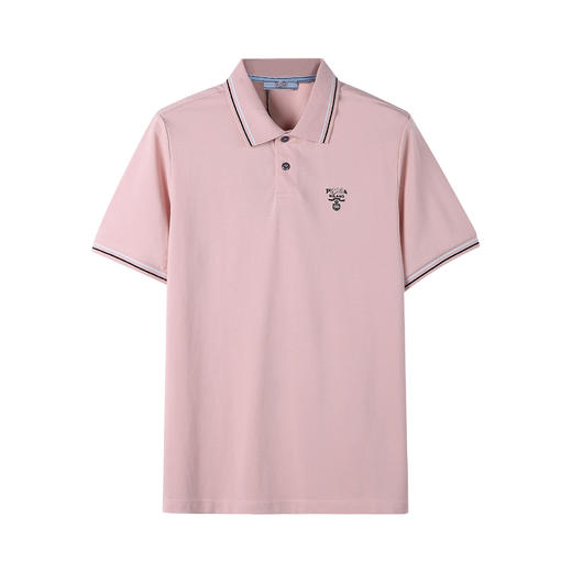 春夏新款  简约经典 浅蓝色撞色线条 刺绣小标 纯棉翻领短袖POLO衫 Z-11527 商品图3