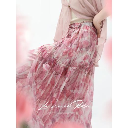 【柔见】COCOBELLA 玫瑰花苞腰绳印花半身裙女夏飘逸大摆雪纺长裙HS125 商品图1