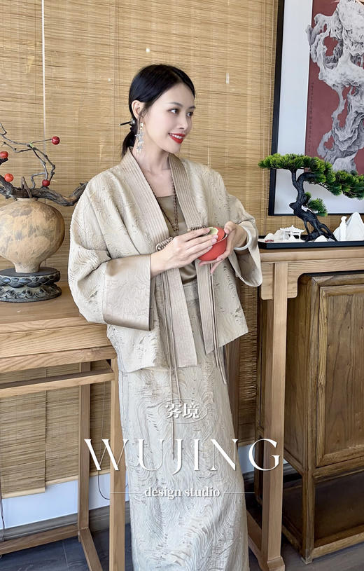 【雾境定制】兰亭风月系列烂花绡精致感丝织肌理新中式直襟马褂短外套 3204032 商品图6