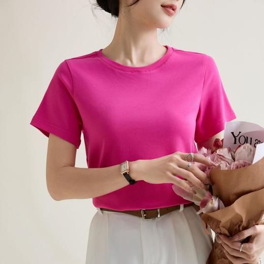 冰感纯色正肩修身圆领棉短袖T恤女2024春夏新款气质内搭套头上衣 商品图2