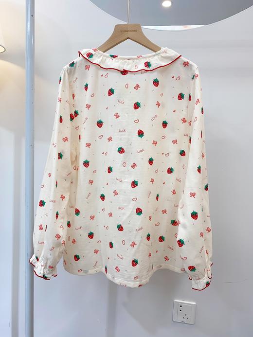 女款《草莓花》长袖长裤套装2024春季新款甜美可爱小草莓双层纱睡衣家居服 商品图2