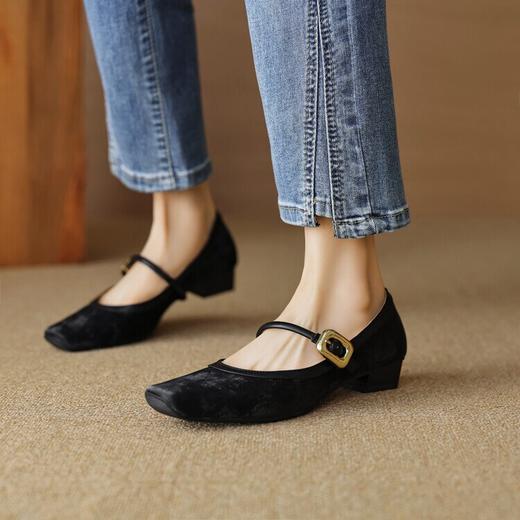 【预售5天】法式复古浅口，一字扣带玛丽珍鞋方头粗跟单鞋CQSJ&H-2876 商品图4