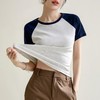 冰感棉插肩袖撞色修身圆领短袖T恤女2024春夏新款韩系套头上衣 商品缩略图1
