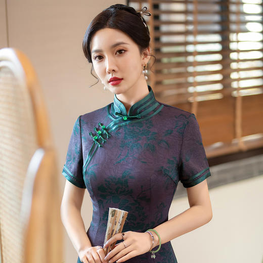 SYG-789女春秋款复古旗袍三分袖旗袍2024年新款旗袍修身礼服新中式 商品图1