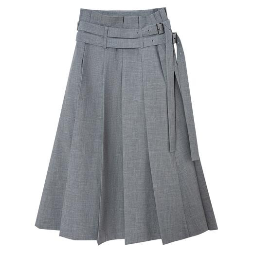 西嘉C+IMPRESS/西嘉格雷系灰色半身裙女高腰不对称压褶改良通勤马面裙BQ2401055 商品图4