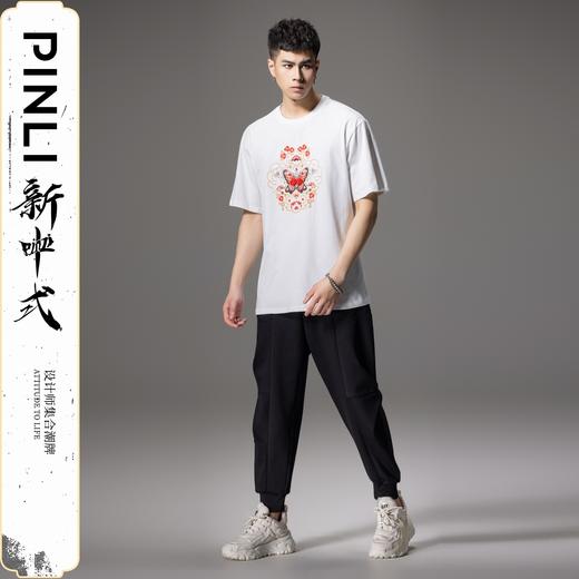PINLI品立2024新中式夏季新款中国风蝴蝶印花圆领休闲短袖T恤男士BG242111032 商品图1
