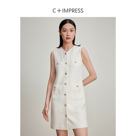 西嘉C+IMPRESS/西嘉无袖气质小香风连衣裙女春夏中长款花呢千金风裙子LYQ2401087