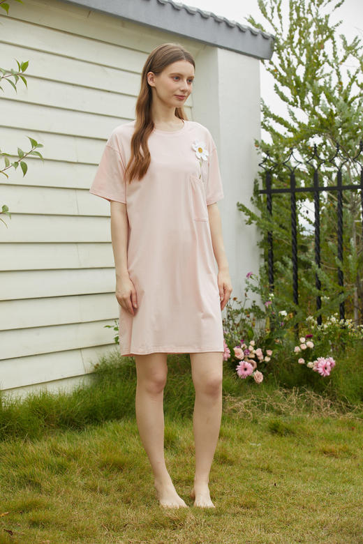 【满2件/99元】【秀黛】女圆领口袋花朵短袖裙女士夏季短袖睡裙L2551072T【门店同款】 商品图4