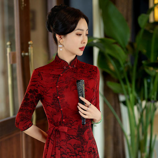 SYG-792新款旗袍礼服新中式妈妈旗袍七分袖旗袍女春秋款复古修身 商品图4