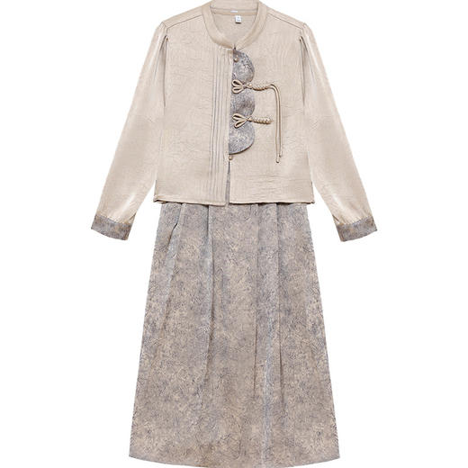 国风洋气，长袖外套印花长款百褶拼接内搭两件套QYM-XYKL-28077-L 商品图4