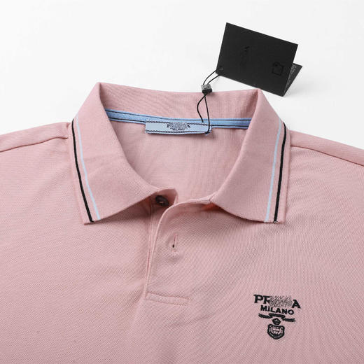 春夏新款  简约经典 浅蓝色撞色线条 刺绣小标 纯棉翻领短袖POLO衫 Z-11527 商品图4