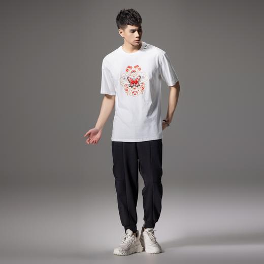 PINLI品立2024新中式夏季新款中国风蝴蝶印花圆领休闲短袖T恤男士BG242111032 商品图4
