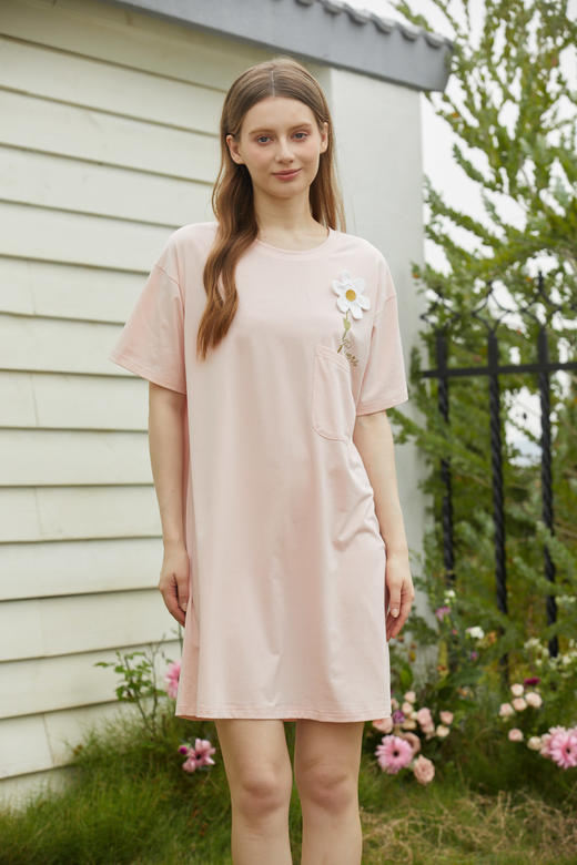 【满2件/99元】【秀黛】女圆领口袋花朵短袖裙女士夏季短袖睡裙L2551072T【门店同款】 商品图5