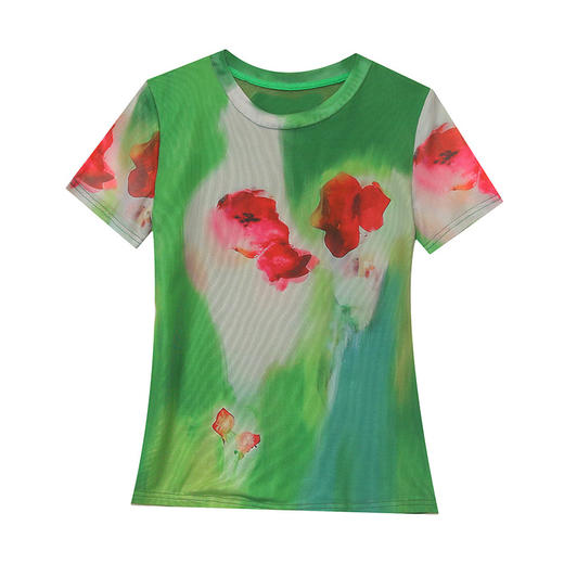 KQL 359H9923印花网纱t恤时尚修身显瘦打底衫 商品图4