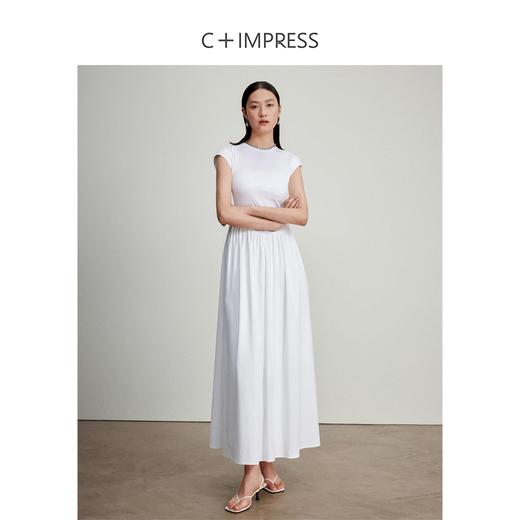 西嘉C+IMPRESS/西嘉高支新疆长绒棉针织拼接防透白色长款连衣裙女春夏LYQ2401093 商品图3