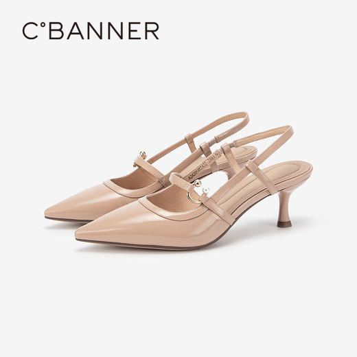 千百度细高跟时装凉鞋女夏季羊皮包头后空法式凉鞋通勤A24205482 商品图1