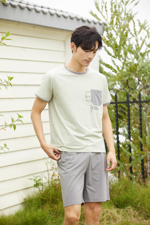 【79元限时秒杀】【秀黛】男圆领针织短袖套装男士夏季家居服睡衣L2550017T【门店同款】【如遇缺货自动退款，介意勿拍】 商品图4