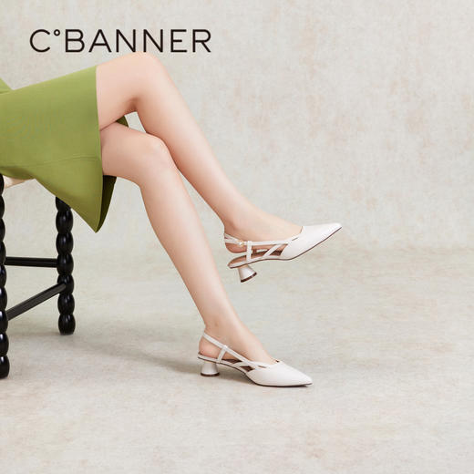 千百度通勤时装凉鞋女夏季粗中跟尖头后空凉鞋A24206055 商品图2