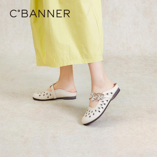 千百度平底拖鞋女季镂空蝴蝶结包头拖女鞋A24216810 商品图2