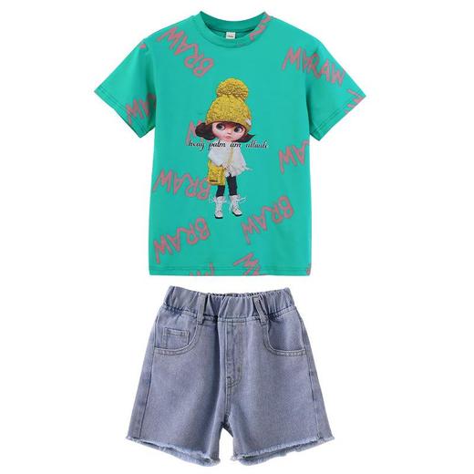 女童夏装套装2024新款短袖t恤涂鸦中大童宽松版型夏季中长款T 商品图4