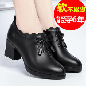 TZF-春秋季单鞋女鞋真皮软底女士防滑保暖粗跟中跟皮鞋