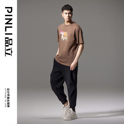 PINLI品立2024夏季新款男士烫钻短袖T恤潮牌大象印花休闲百搭上衣BG242111025 商品图3