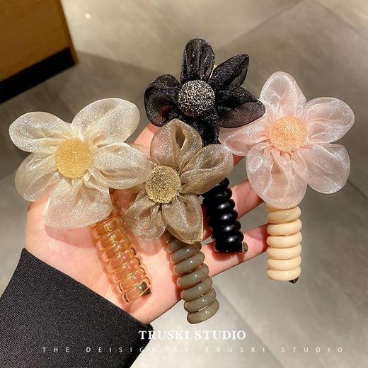 水钻网纱蝴蝶结电话线发圈网红泡泡辫编发头绳女高弹耐用头绳发饰 商品图9