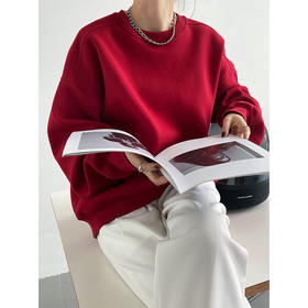 【chic慵懒风】 提气覆盆子红空气层卫衣 宽松显瘦 圆领长袖 休闲百搭