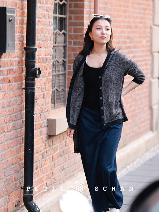 PETIT SCHAN小闪 CLO#465 grey zone 灰色地带 亚麻棉绢丝撞色边针织开衫 商品图2