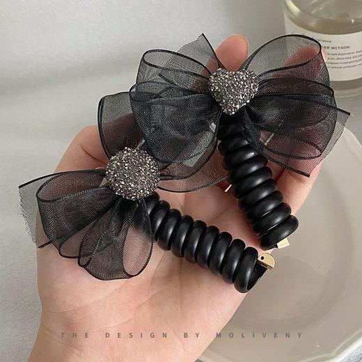 水钻网纱蝴蝶结电话线发圈网红泡泡辫编发头绳女高弹耐用头绳发饰 商品图1