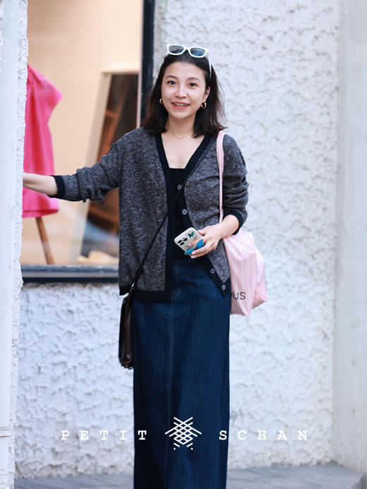 PETIT SCHAN小闪 CLO#465 grey zone 灰色地带 亚麻棉绢丝撞色边针织开衫 商品图6