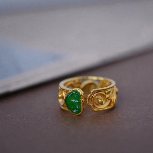 随心如意·冰绿翡翠如意戒指 商品图0