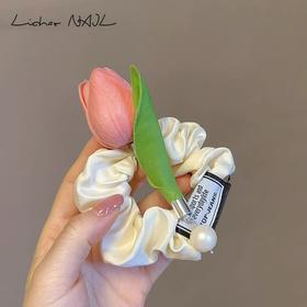 气质温柔肠圈法式设计感郁金香绸面发圈甜美外出扎发