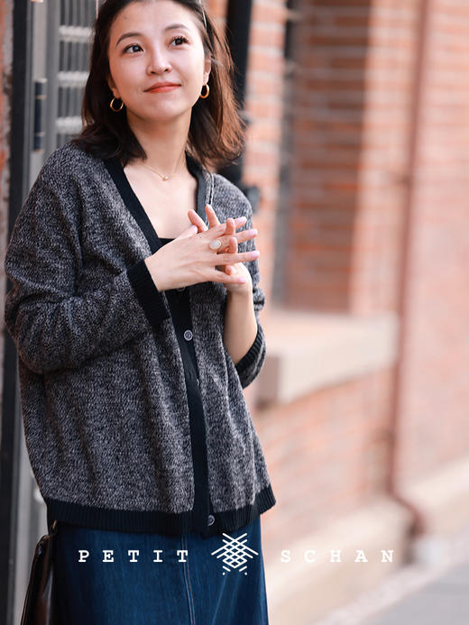 PETIT SCHAN小闪 CLO#465 grey zone 灰色地带 亚麻棉绢丝撞色边针织开衫 商品图0