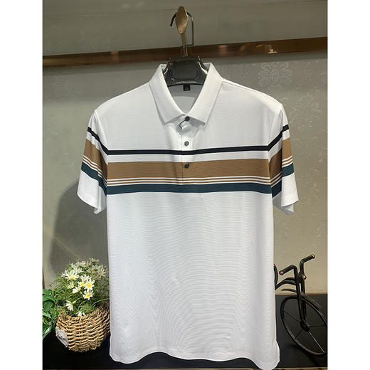 夏季男士翻领短袖T恤时尚薄款条纹百搭polo休闲上衣   FL-5302* 商品图1