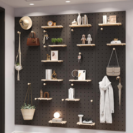 实木洞洞板定制置物架玄关墙面墙上挂板入户隔板收纳架墙壁展示架 商品图5