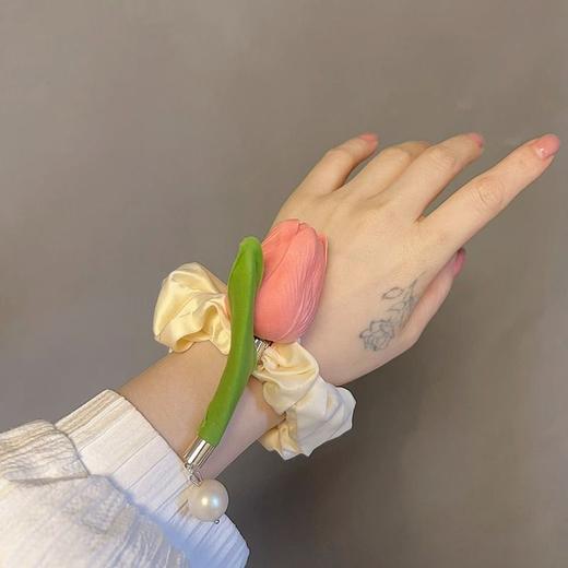 气质温柔肠圈法式设计感郁金香绸面发圈甜美外出扎发 商品图3