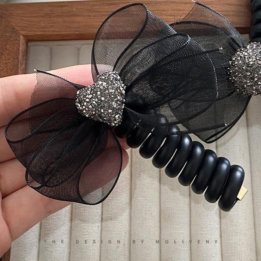 水钻网纱蝴蝶结电话线发圈网红泡泡辫编发头绳女高弹耐用头绳发饰 商品图3