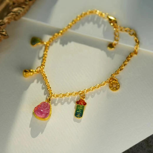 龢盒原创 三款足金镶嵌天然碧玺手链 商品图4