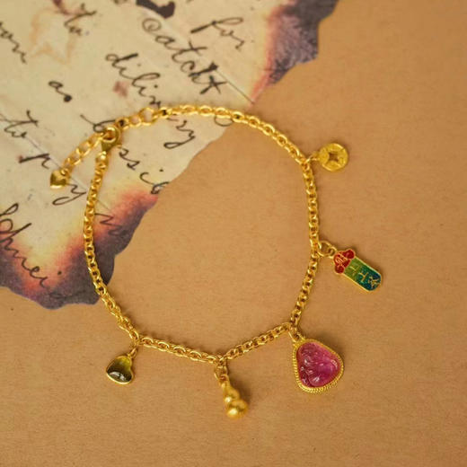 龢盒原创 三款足金镶嵌天然碧玺手链 商品图1