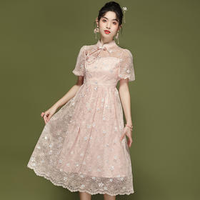改良款旗袍，蕾丝灯笼袖连衣裙OY-24151