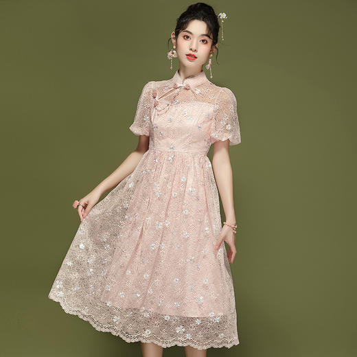 改良款旗袍，蕾丝灯笼袖连衣裙OY-24151 商品图0