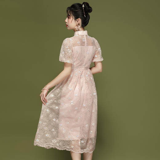 改良款旗袍，蕾丝灯笼袖连衣裙OY-24151 商品图3