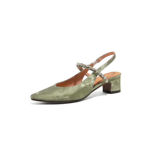 【预售5天】优雅个性，布纹牛皮包头尖头后空粗跟凉鞋DTN&A1107-1 商品图10