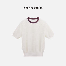 COCO ZONE高级感撞色领短袖针织衫气质休闲毛衣CC1A0396