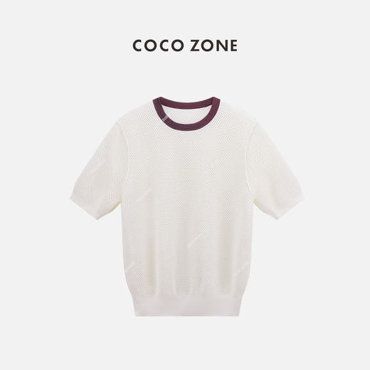 COCO ZONE高级感撞色领短袖针织衫气质休闲毛衣CC1A0396 商品图0