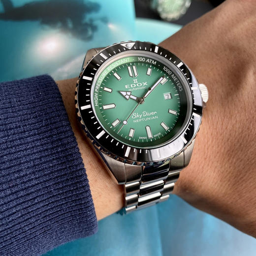 现货瑞士EDOX依度NEPTUNIAN海神1000米防水自动机械手表夜光钢带 商品图2