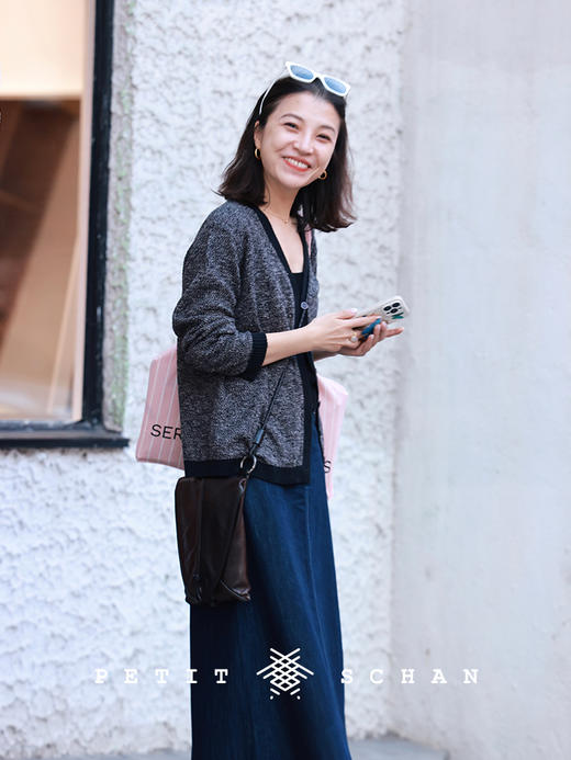 PETIT SCHAN小闪 CLO#465 grey zone 灰色地带 亚麻棉绢丝撞色边针织开衫 商品图5