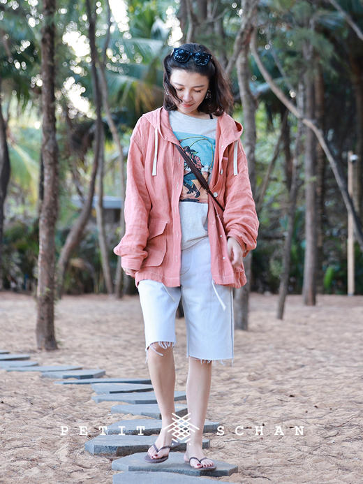 PETIT SCHAN小闪 CLO#463 watermelon soda 西瓜汽水 汉麻亚麻oversize宽松连帽防晒外套 商品图1