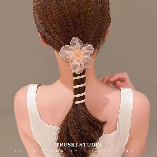 网纱水钻花朵电话线发圈女高弹力耐用头绳简约扎头发绳橡皮筋头饰 商品图7